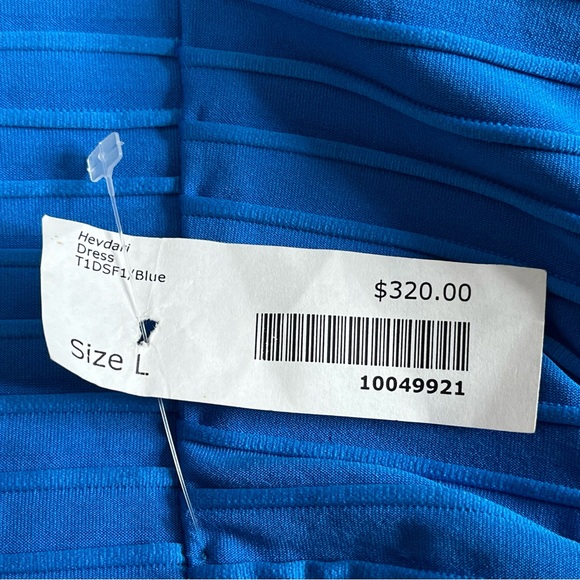 NWT Heydari Blue Textured Knit Stripe Cowl Neck Long Sleeve Dress Size L - Picture 12 of 12